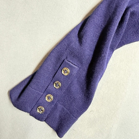 Tommy Hilfiger Deep Blue Open Front Cardigan with Gold Buttons on Sleeves - Picture 5 of 5